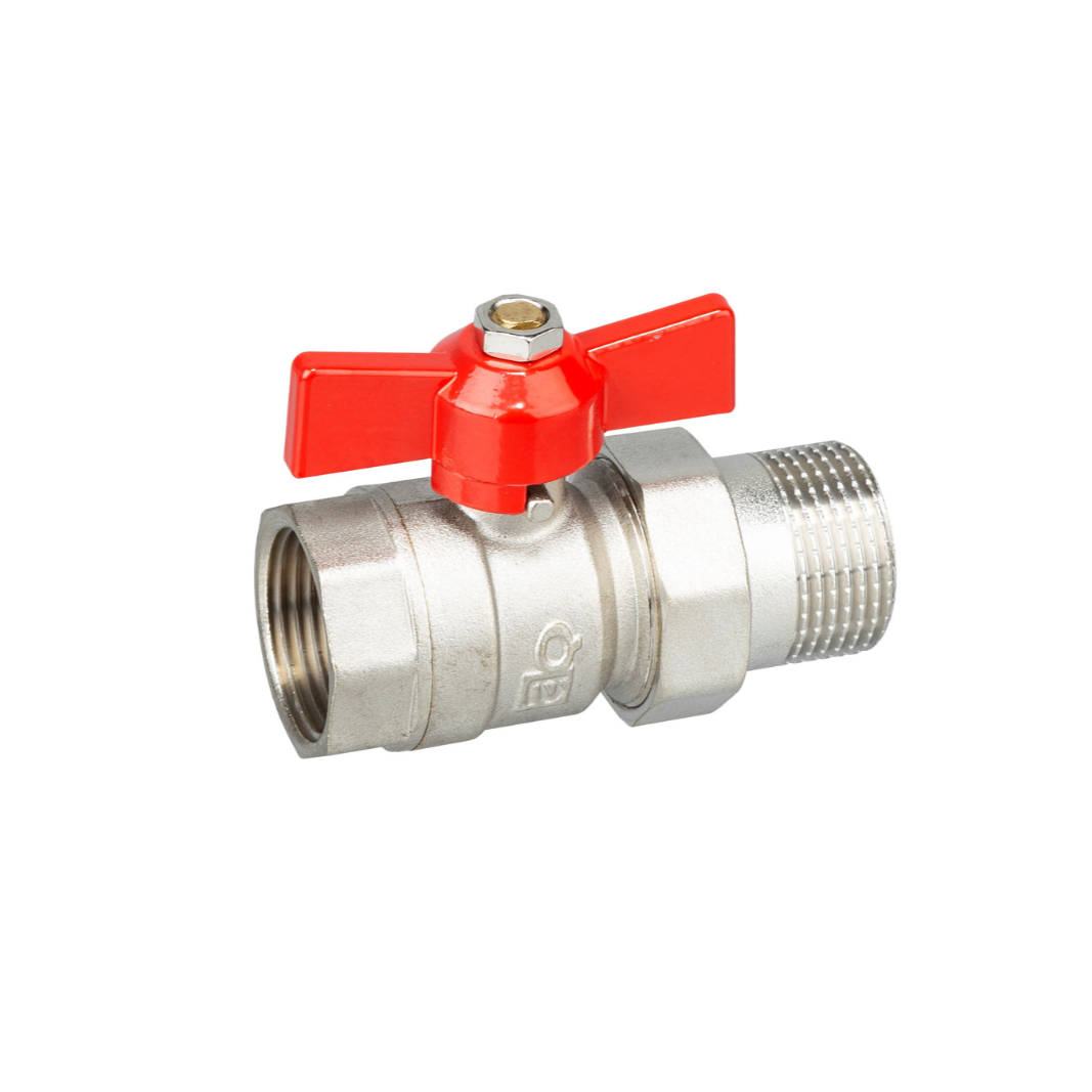 Zawór kulowy do wody z dławikiem, półśrubunek, motylek, pełny przelot