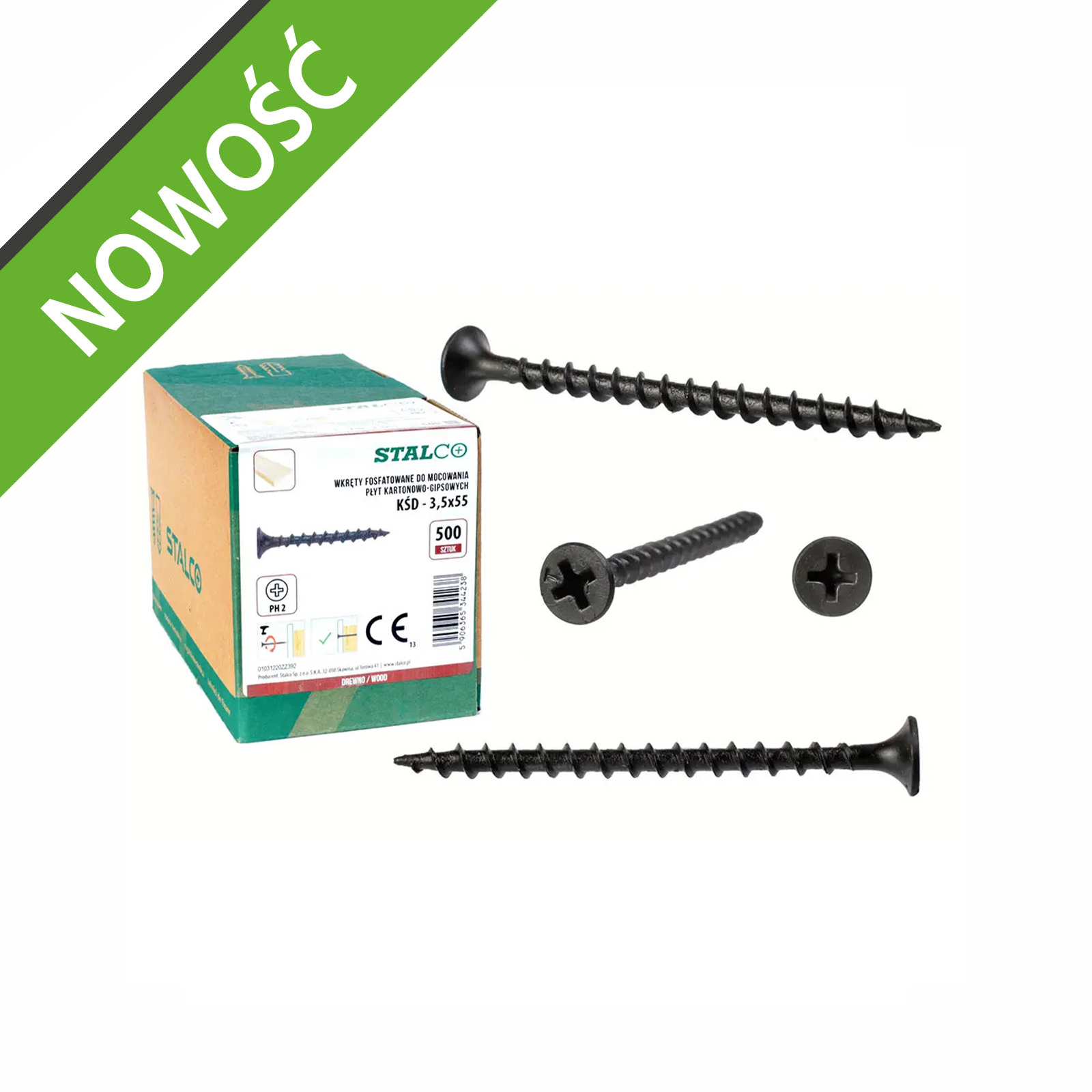 Wkręty fosfatowane do mocowania płyt kartonowo-gipsowych 3,5x55 mm (500 szt) STALCO